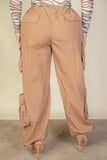 CAPELLA APPAREL Plus Size Flap Pockets Drawstring Ruched Parachute Pants