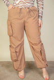 CAPELLA APPAREL Plus Size Flap Pockets Drawstring Ruched Parachute Pants