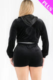 CAPELLA APPAREL Plus Size Velour Crop Zip Up Hoodie And Shorts Set