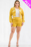 CAPELLA APPAREL Plus Size Velour Crop Zip Up Hoodie And Shorts Set