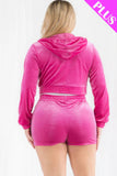 CAPELLA APPAREL Plus Size Velour Crop Zip Up Hoodie And Shorts Set