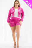 CAPELLA APPAREL Plus Size Velour Crop Zip Up Hoodie And Shorts Set