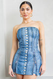 HER BOTTARI Denim Effect Corset Top & Bottom Set