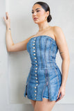 HER BOTTARI Denim Effect Corset Top & Bottom Set