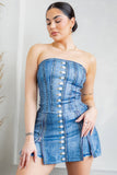 HER BOTTARI Denim Effect Corset Top & Bottom Set