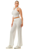 LOVE SENSE Crinkle Wide Pants Set Zipper