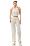 LOVE SENSE Crinkle Wide Pants Set Zipper