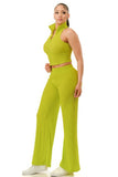 LOVE SENSE Crinkle Wide Pants Set Zipper