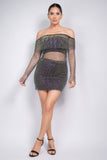 IRIS DESIGN Mid-rise Rhinestone Fishnet Mini Skirt