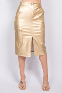 IRIS DESIGN Faux Leather High-rise Cargo Skirt