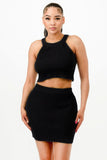 GLANCE APPAREL Halter Neck Tank Top And Bodycon Mini Skirt Set