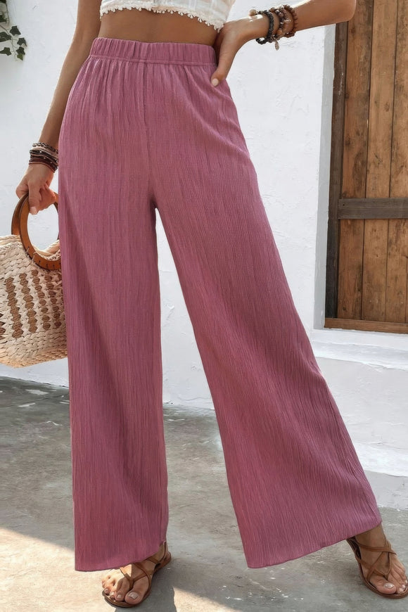 COLOR5 Textured Wide Leg Palazzo Pants