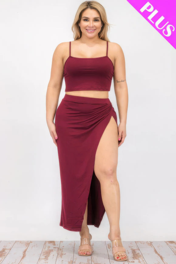 CAPELLA APPAREL Plus Size Crop Cami & Split Thigh Maxi Skirt Set