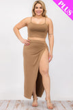 CAPELLA APPAREL Plus Size Crop Cami & Split Thigh Maxi Skirt Set