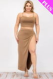 CAPELLA APPAREL Plus Size Crop Cami & Split Thigh Maxi Skirt Set