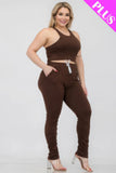 CAPELLA APPAREL Plus Size Crop Tank Top & Ruched Pants Set