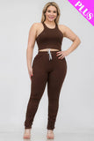 CAPELLA APPAREL Plus Size Crop Tank Top & Ruched Pants Set