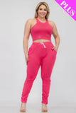 CAPELLA APPAREL Plus Size Crop Tank Top & Ruched Pants Set