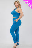 CAPELLA APPAREL Plus Size Crop Tank Top & Ruched Pants Set