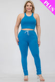 CAPELLA APPAREL Plus Size Crop Tank Top & Ruched Pants Set