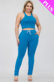 CAPELLA APPAREL Plus Size Crop Tank Top & Ruched Pants Set