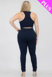 CAPELLA APPAREL Plus Size Crop Tank Top & Ruched Pants Set