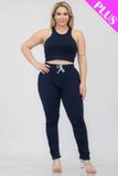 CAPELLA APPAREL Plus Size Crop Tank Top & Ruched Pants Set