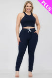 CAPELLA APPAREL Plus Size Crop Tank Top & Ruched Pants Set