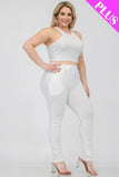 CAPELLA APPAREL Plus Size Crop Tank Top & Ruched Pants Set