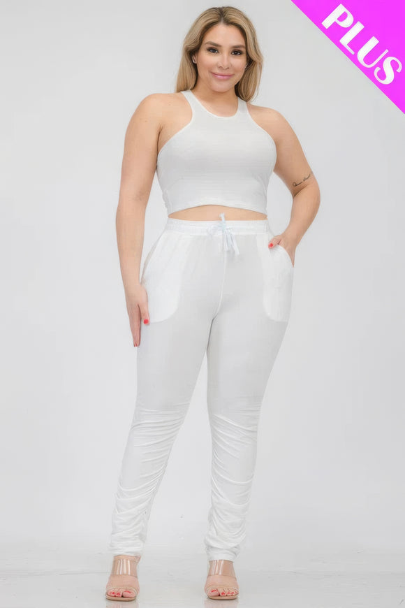 CAPELLA APPAREL Plus Size Crop Tank Top & Ruched Pants Set