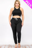 CAPELLA APPAREL Plus Size Crop Tank Top & Ruched Pants Set