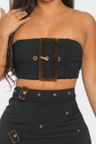 JULIA Front Eyelet Buckle Belt Top And Skirt Set