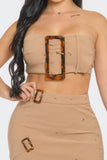 JULIA Front Eyelet Buckle Belt Top And Skirt Set