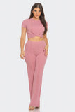 JULIA Front Twist Detail Top And Flare Pants Set