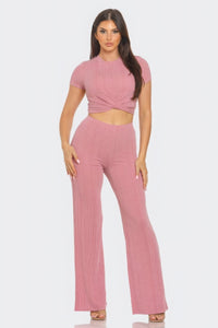 JULIA Front Twist Detail Top And Flare Pants Set