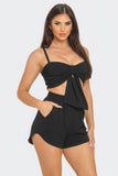 JULIA Front Oversized Bow Twisted Tie Top And Shorts Set