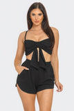 JULIA Front Oversized Bow Twisted Tie Top And Shorts Set