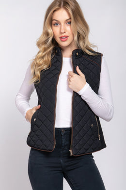 ACTIVE BASIC Suede Piping Quilted Padding Vest