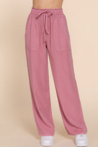 ACTIVE BASIC Elastic Waist Tencel Long Pants