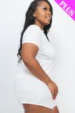 CAPELLA APPAREL Plus Size Ribbed Short Sleeve Top&shorts Set