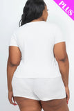 CAPELLA APPAREL Plus Size Ribbed Short Sleeve Top&shorts Set