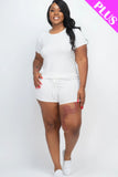 CAPELLA APPAREL Plus Size Ribbed Short Sleeve Top&shorts Set