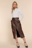 ACTIVE BASIC Faux Leather Midi Cargo Skirt