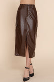 ACTIVE BASIC Faux Leather Midi Cargo Skirt