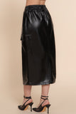 ACTIVE BASIC Faux Leather Midi Cargo Skirt