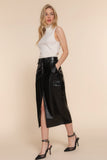 ACTIVE BASIC Faux Leather Midi Cargo Skirt