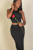 CAPELLA APPAREL Ribbed cropped top and maxi side slit skirt