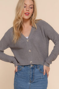 ACTIVE BASIC Long slv v-neck sweater cardigan