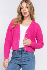 ACTIVE BASIC Long slv v-neck sweater cardigan