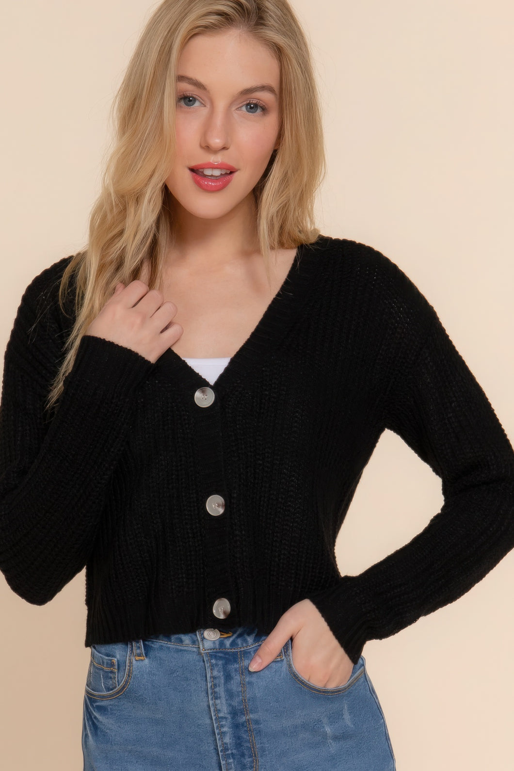 ACTIVE BASIC Long slv v-neck sweater cardigan